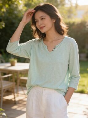 Fresh Produce Women’s Light Mint Button-Accent Women's Top size 1X